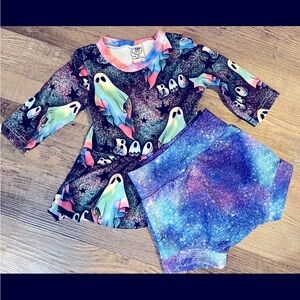 Toddler Girls Outfit - Size 3T - Ghostly Cosmic Galaxy-  Cute - Shirt & Shorts